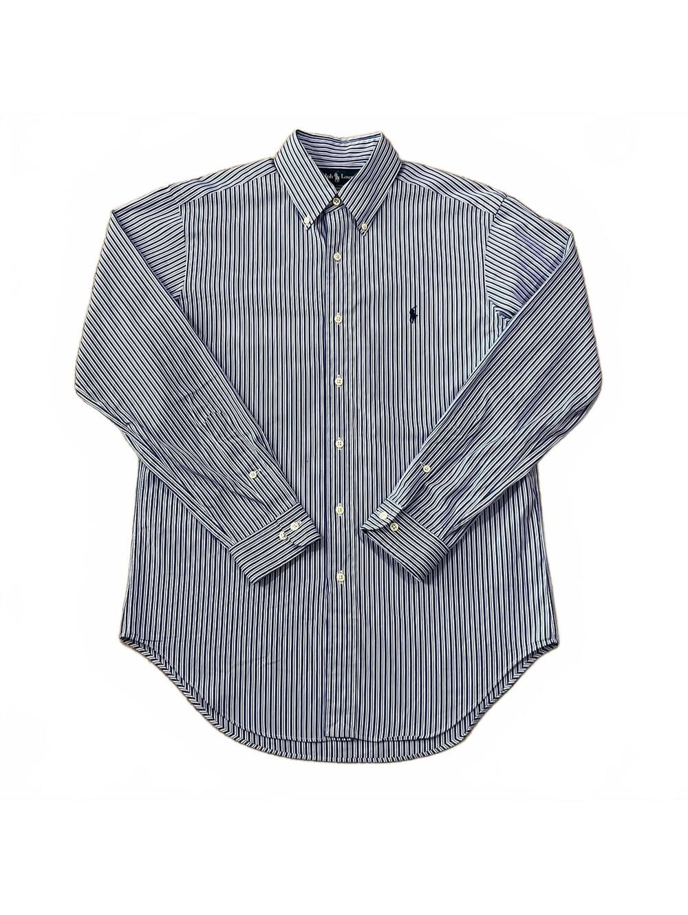Ralph Lauren Mens Blue Striped Long Sleeve Button Up Shirt Size Medium 15 32/33